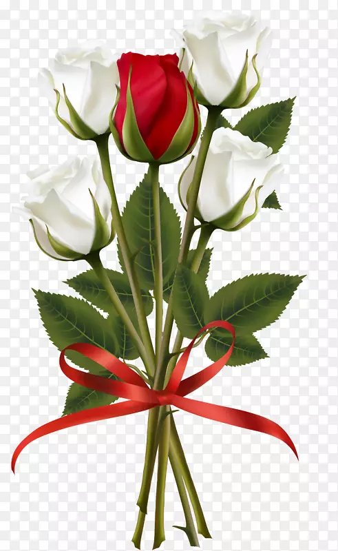 花束玫瑰红色剪贴画-白色和红色玫瑰花束透明PNG剪贴画图像