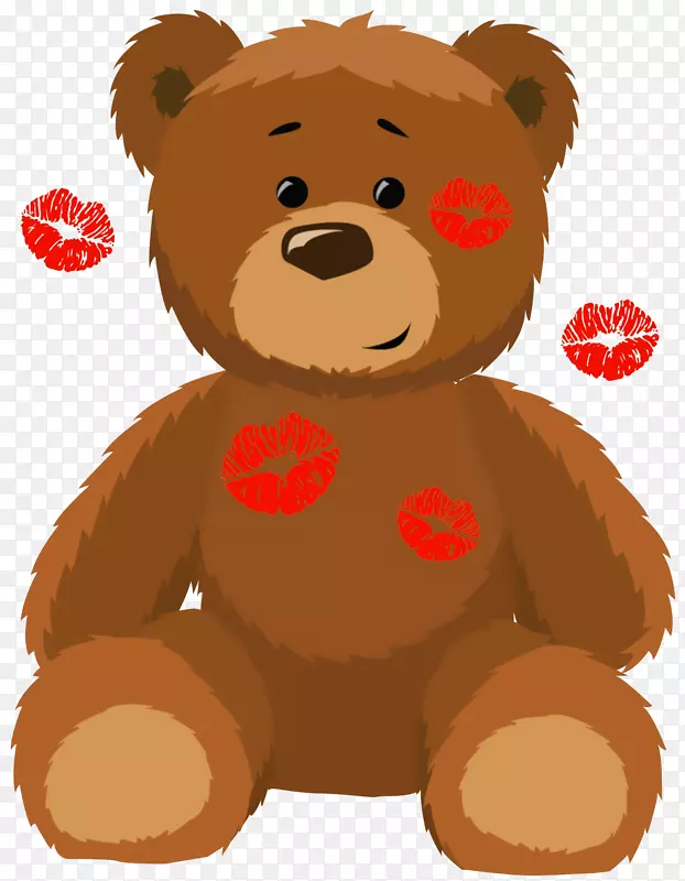 熊情人节心脏夹艺术-可爱的熊与吻PNG剪贴画