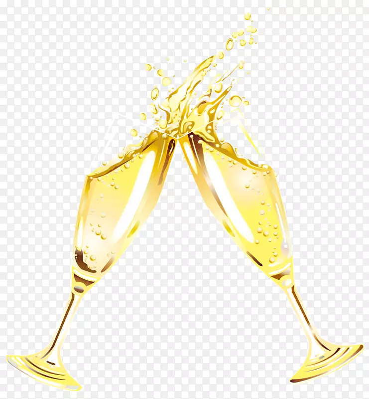 香槟酒玻璃杯剪贴画-新年香槟酒长笛剪贴画