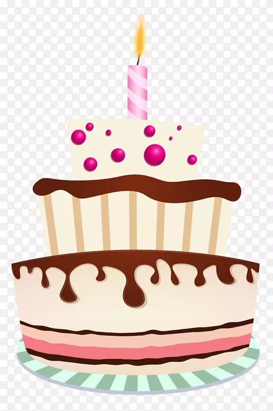生日蛋糕巧克力蛋糕剪贴画-生日蛋糕配一支蜡烛PNG剪贴画