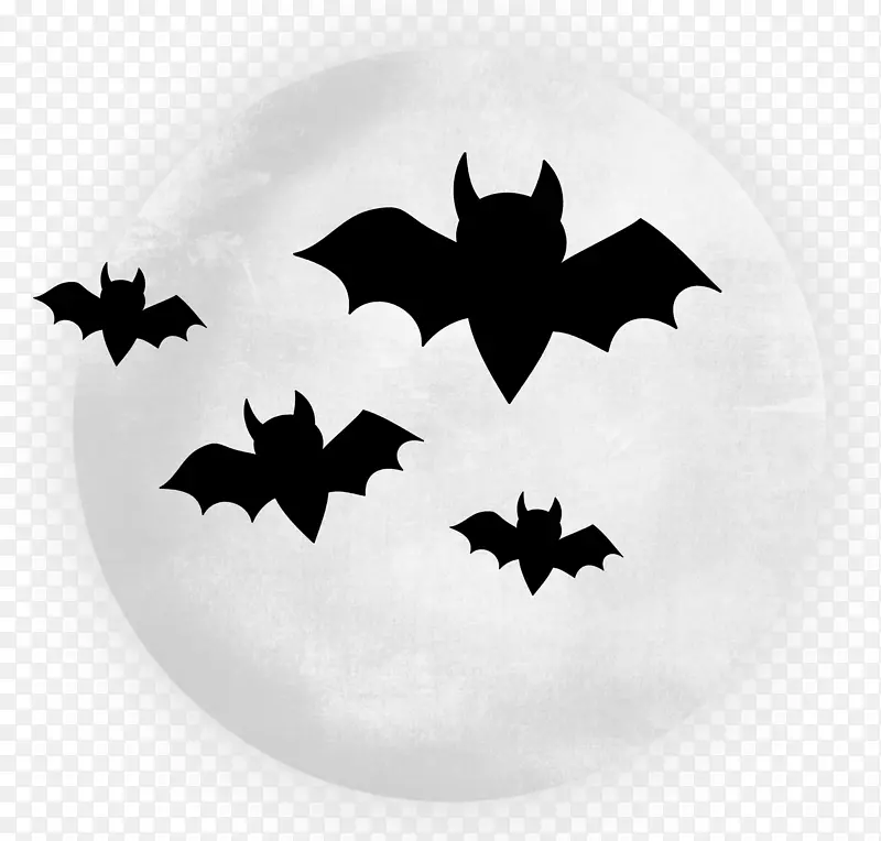 万圣节剪贴画-带蝙蝠的大透明月亮