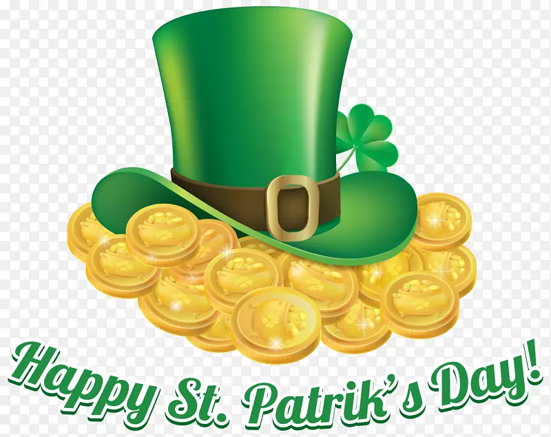 圣帕特里克日爱尔兰三叶草剪贴画-圣帕特里克斯日硬币和帽子透明PNG剪贴画图像