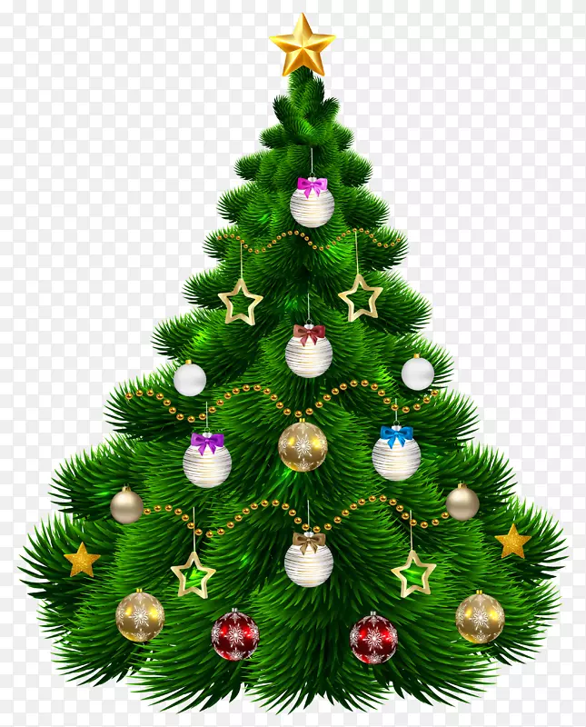 圣诞树装饰剪贴画-带有装饰物的美丽圣诞树-艺术形象