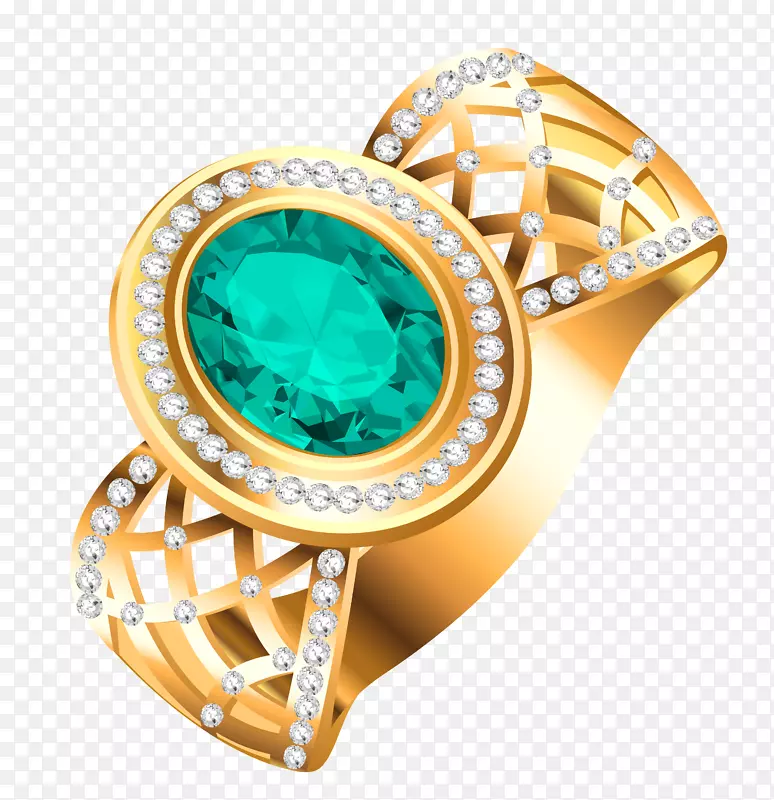 珠宝戒指宝石剪贴画-镶有钻石的金戒指