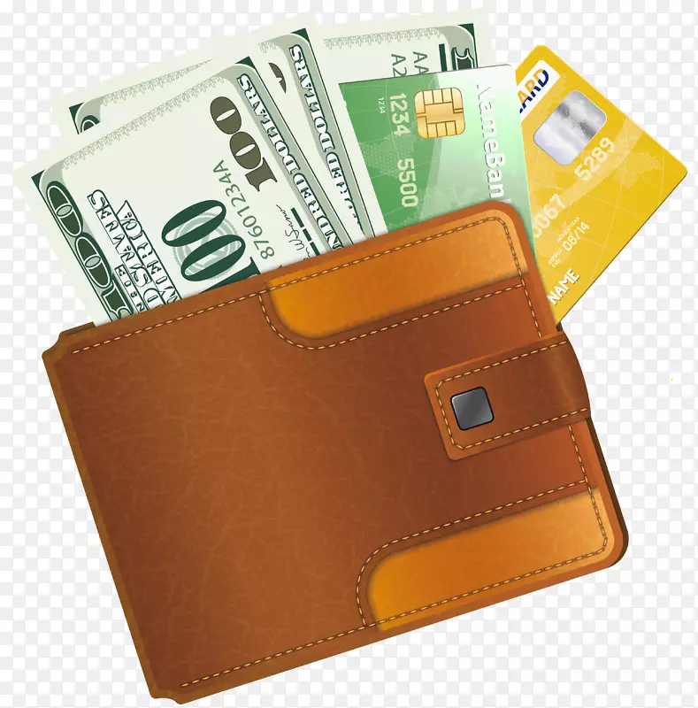 钱包剪贴画-带信用卡和钱夹的钱包