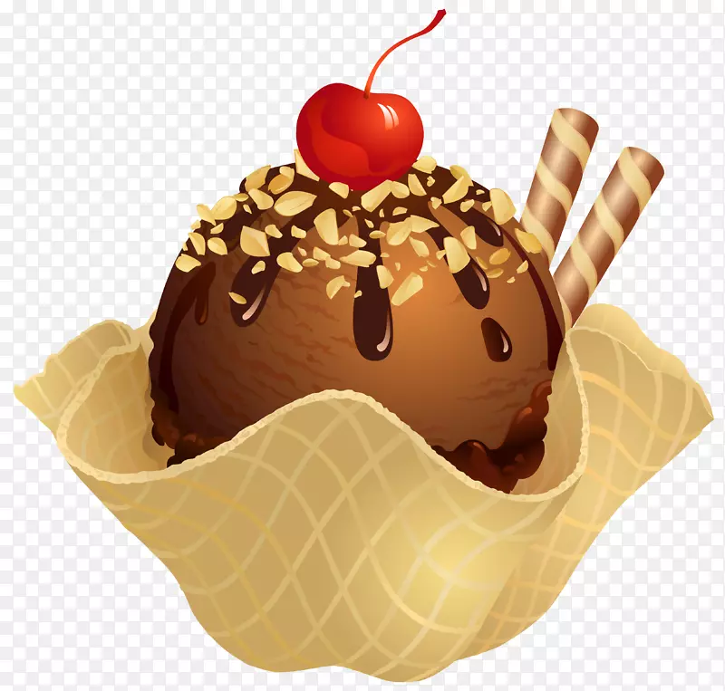 冰淇淋圆锥形华夫饼巧克力冰淇淋透明巧克力冰淇淋华夫饼篮PNG图片