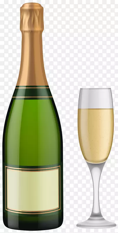 香槟酒杯起泡酒瓶-香槟瓶及玻璃PNG剪贴画