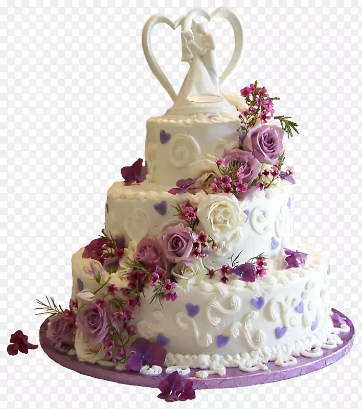 结婚蛋糕生日蛋糕圆饼-白色紫玫瑰婚礼蛋糕PNG剪贴画
