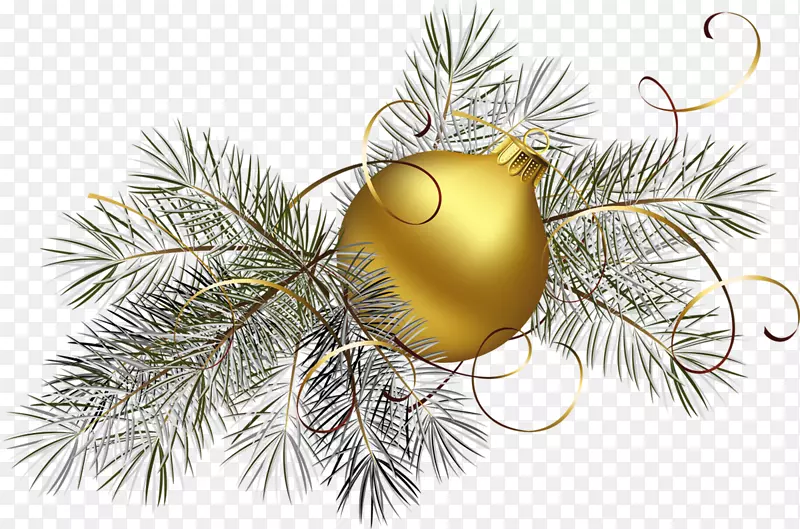 圣诞装饰品金夹艺术-透明金圣诞球与松PNG剪贴画