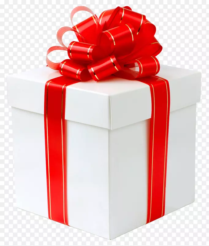 礼品剪贴画-带红色蝴蝶结的白色礼品盒