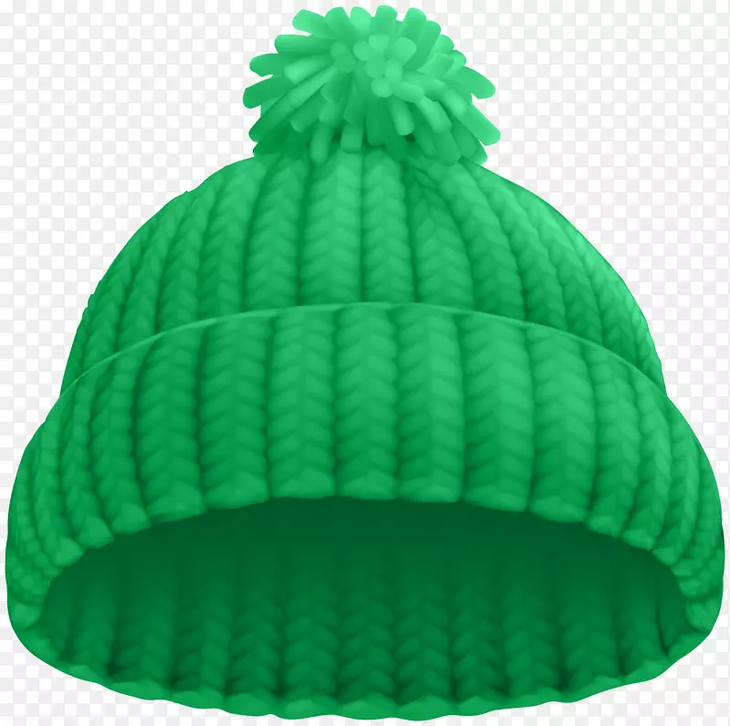 帽子编织帽夹艺术-绿色冬季帽PNG剪贴画形象