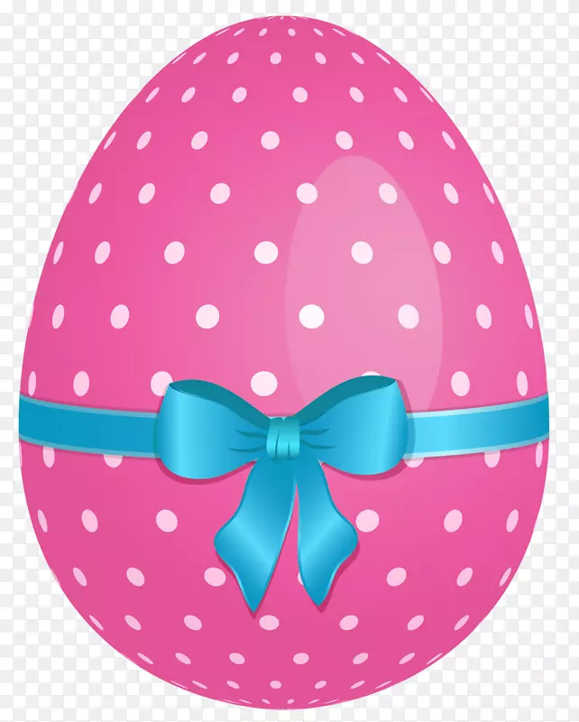 复活节兔子复活节彩蛋粉色剪贴画-粉红色点缀有蓝色蝴蝶结的复活节彩蛋