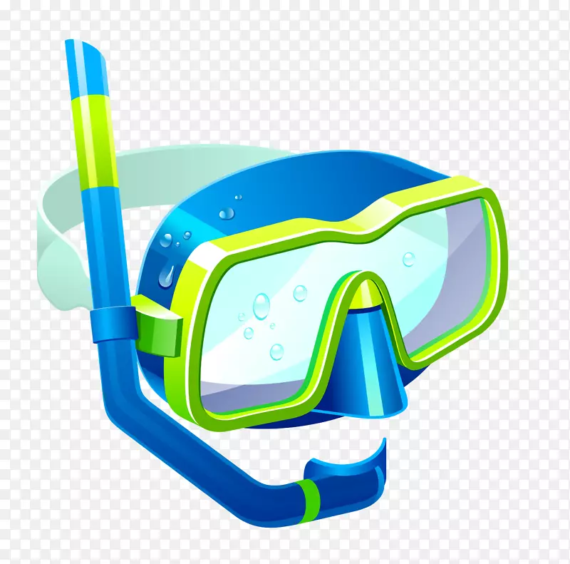 浮潜潜水面罩泳鳍剪贴画透明蓝色潜水面罩PNG剪贴画