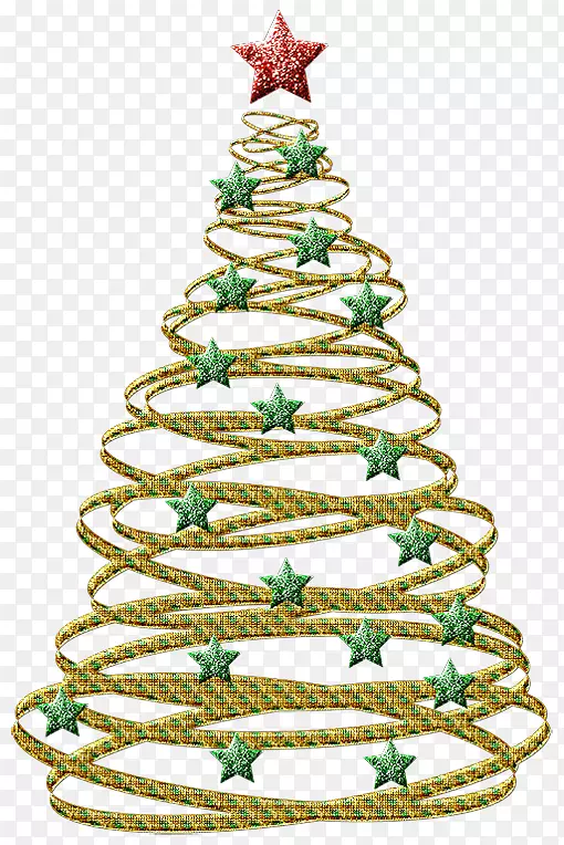 圣诞树装饰剪贴画.带绿色星星的透明金色圣诞树