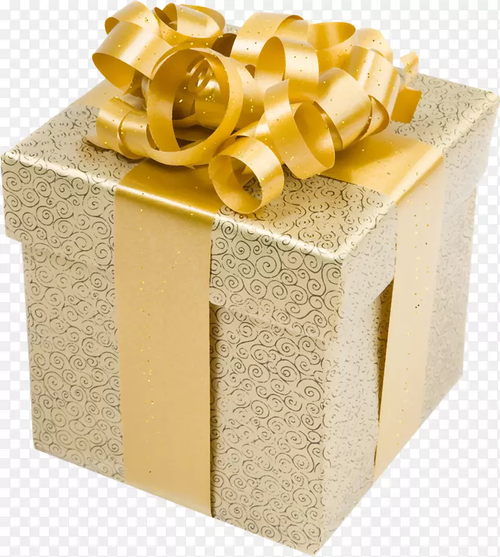 圣诞礼物黄金剪贴画-镶金蝴蝶结的奶油礼品盒