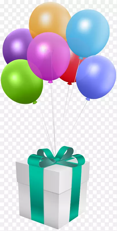 气球礼物生日剪贴画-带有气球透明PNG剪贴画图像的礼物