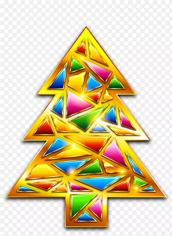 圣诞树剪贴画-金圣诞马赛克树透明PNG剪贴画