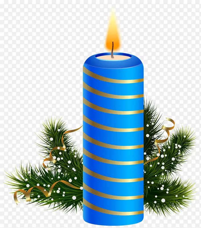圣诞装饰蜡烛夹艺术-蓝色圣诞蜡烛PNG剪贴画
