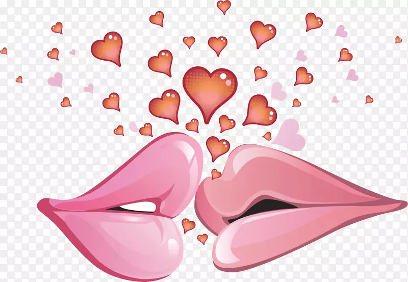 情人节国际接吻日爱情礼物壁纸-嘴唇和心PNG剪贴画
