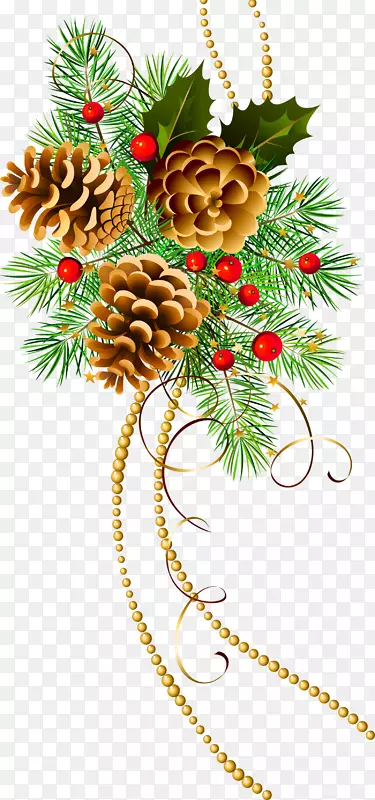 圣诞节装饰圣诞装饰品圣诞树剪贴画-三个带松枝的圣诞锥