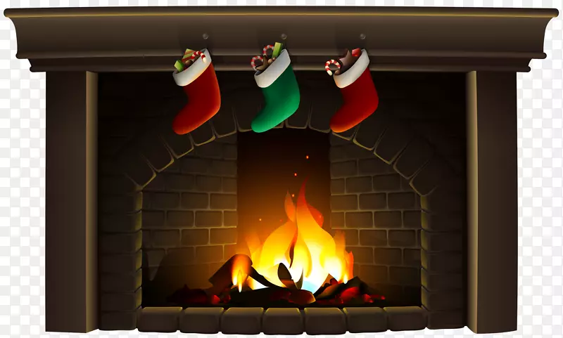 壁炉圣诞老人圣诞剪贴画-圣诞壁炉PNG剪贴画