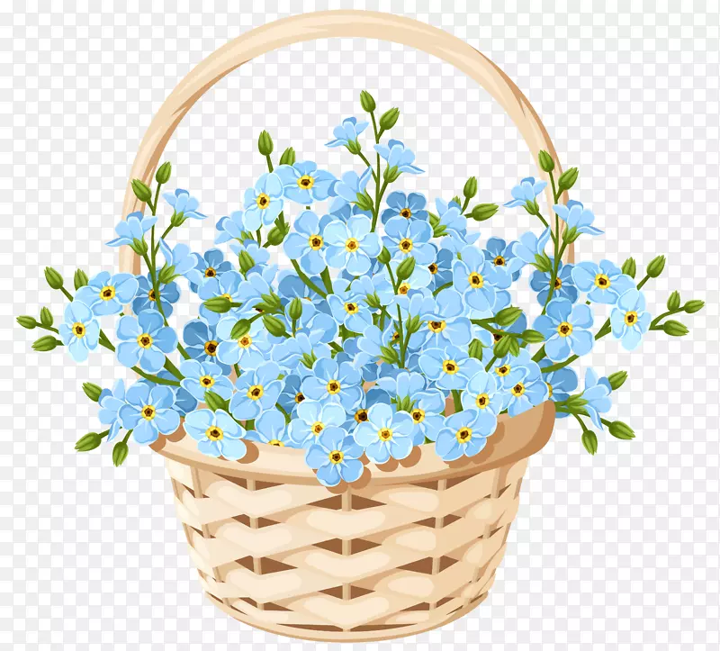 花卉设计花篮蓝花篮透明PNG剪贴画形象