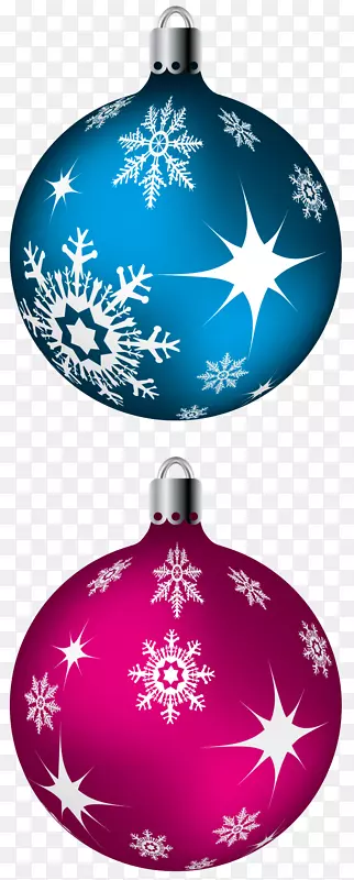 圣诞装饰圣诞树剪贴画-蓝色和粉红色圣诞球PNG剪贴画