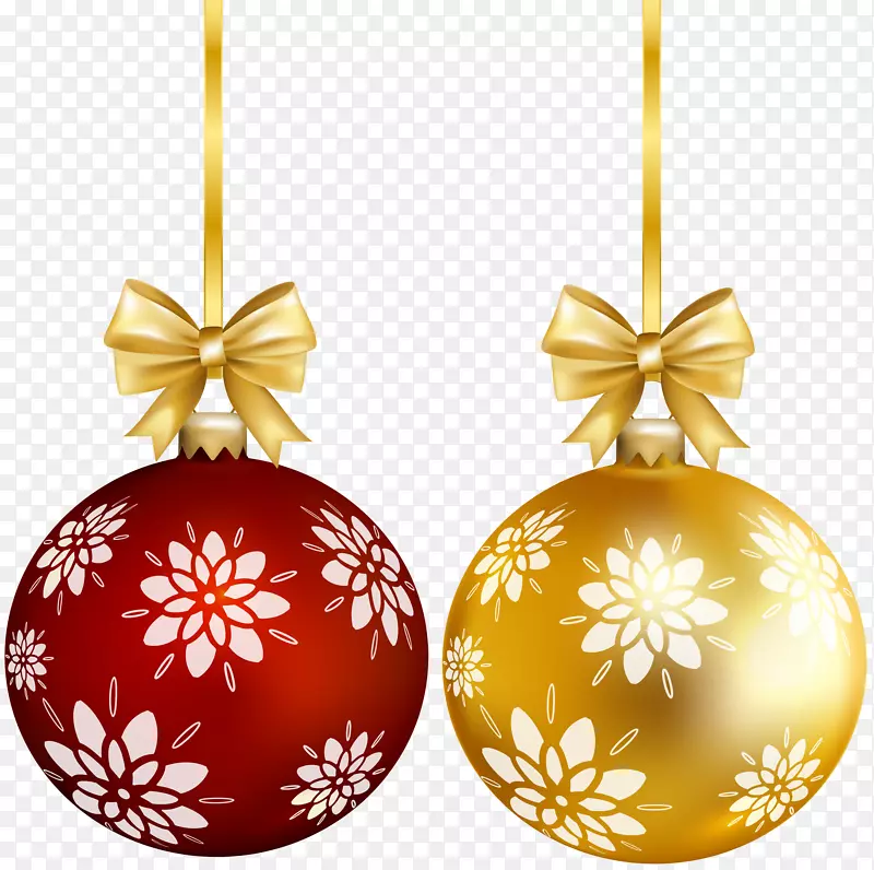 圣诞饰品圣诞老人圣诞树剪贴画-红金圣诞球PNG透明剪贴画