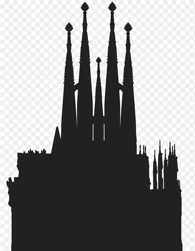 黑白剪影字体-Sagrada Familia剪影PNG剪贴画
