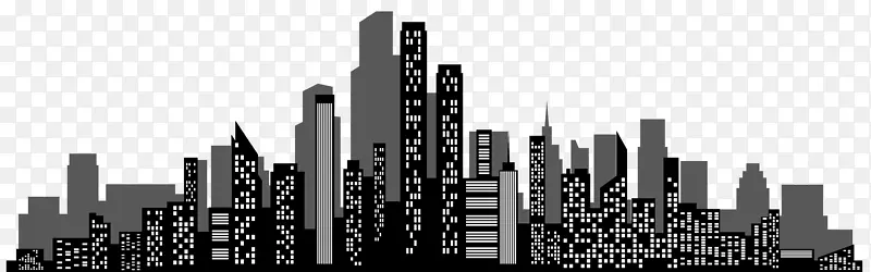 品牌摩天大楼天际线黑白城市景观剪影PNG剪贴画