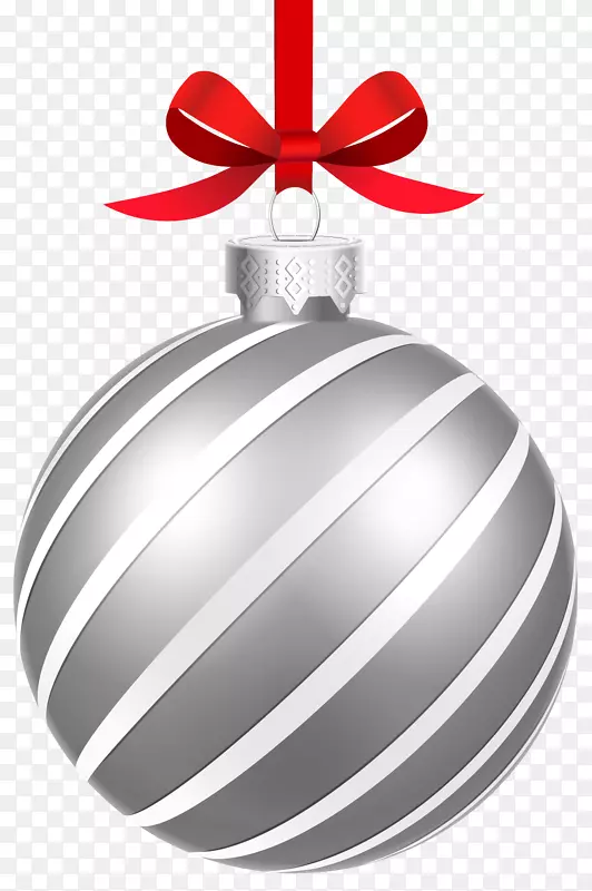 圣诞装饰品圣诞装饰剪贴画-银色条纹圣诞球PNG剪贴画