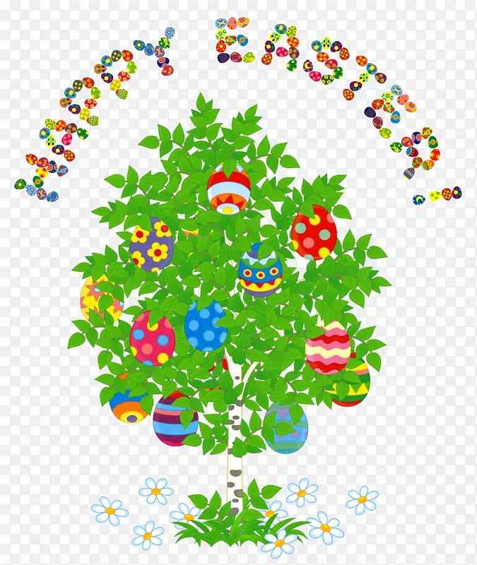 复活节兔子彩蛋剪贴画-快乐复活节及彩蛋树剪贴画
