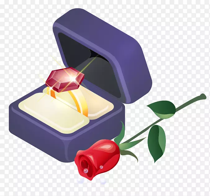 戒指情人节剪贴画-情人节戒指礼物和玫瑰花剪贴画