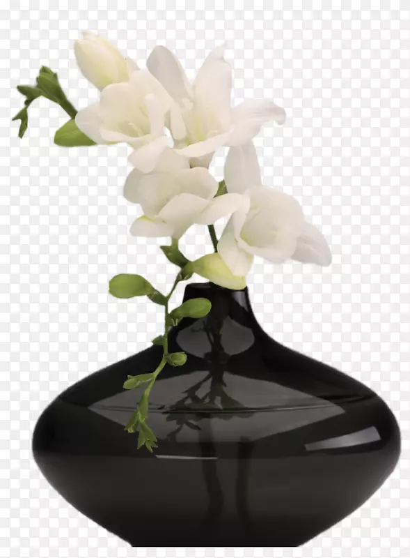 白色兰花黑色花瓶PNG图片