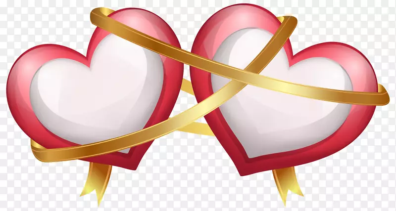 婚礼邀请函情人节心脏剪贴画-两颗心带丝带透明PNG剪贴画形象