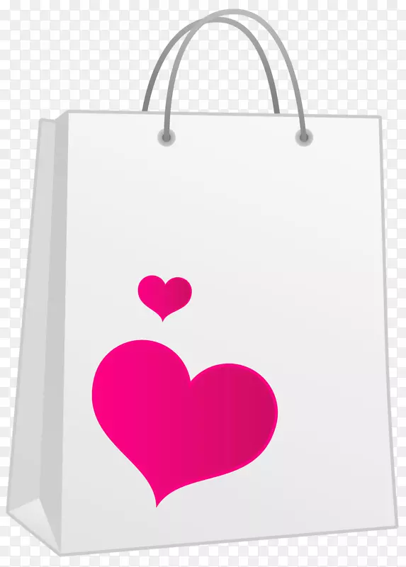 心购物袋礼品夹艺术-情人节粉红心包PNG剪贴画