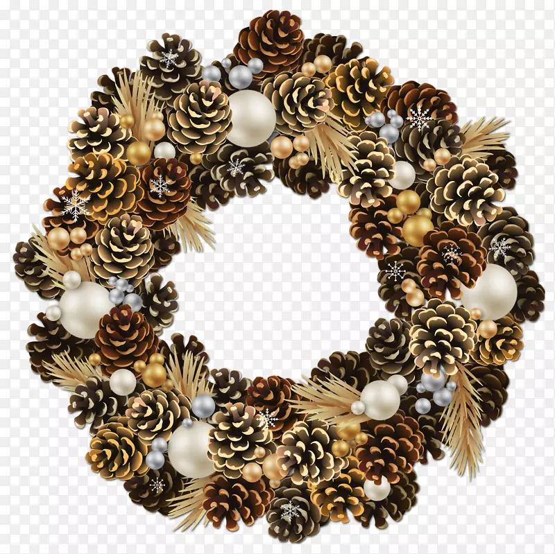 圣诞装饰品花环剪贴画透明的带珍珠的圣诞松果花环