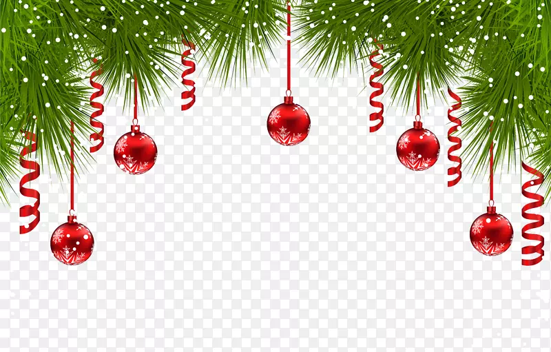 杉木圣诞装饰圣诞树-圣诞松树装饰，红色装饰，PNG剪贴画