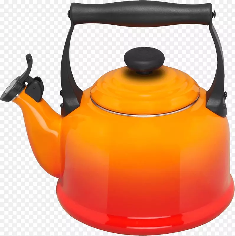 吹口哨水壶，厨房炉子，汽笛感应烹饪-橙色水壶，PNG图像