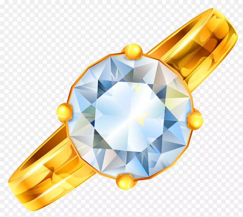 钻石首饰剪贴画-镶有钻石PNG的金戒指