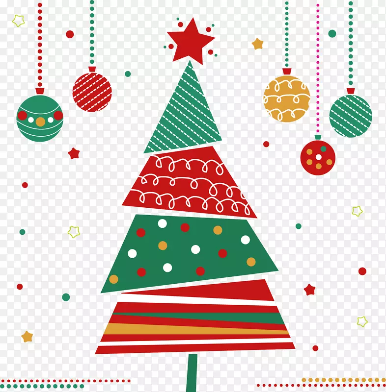 圣诞贺卡圣诞装饰品圣诞老人-用彩色卡通装饰的圣诞树
