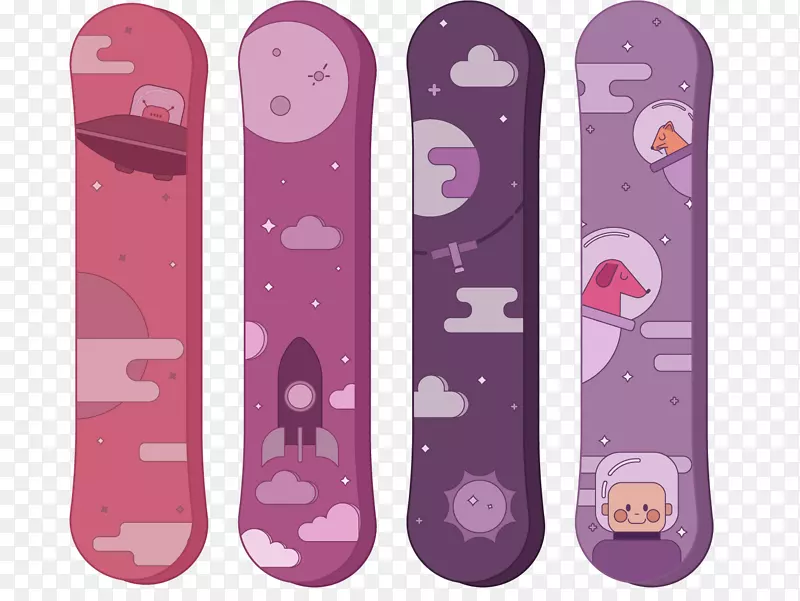 滑雪板滑雪数码插图-紫色可爱滑雪板