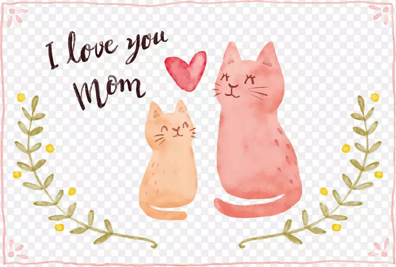 猫母亲节猫咪爱心手绘猫妈妈