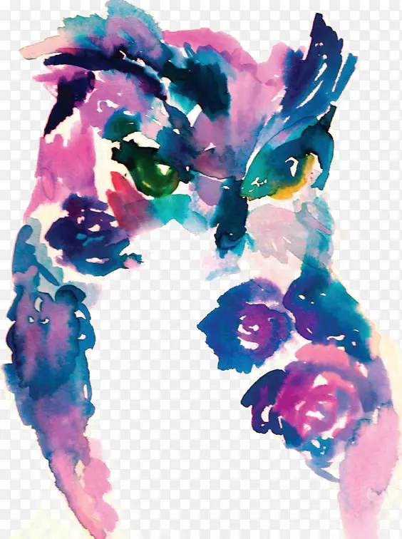 猫头鹰水彩画艺术绘画-猫头鹰