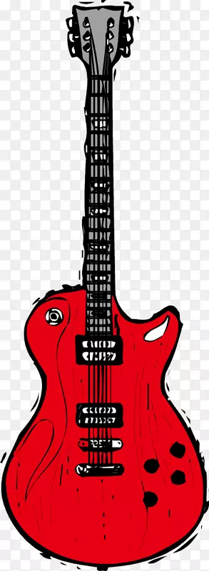 摄影卡通插图.红色电吉他