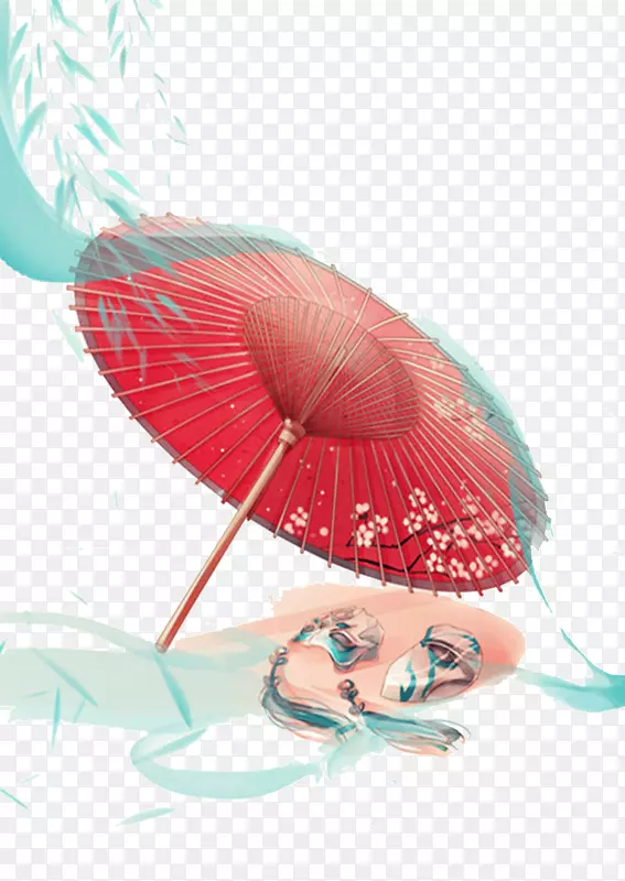 女性头画艺术手绘红色雨伞