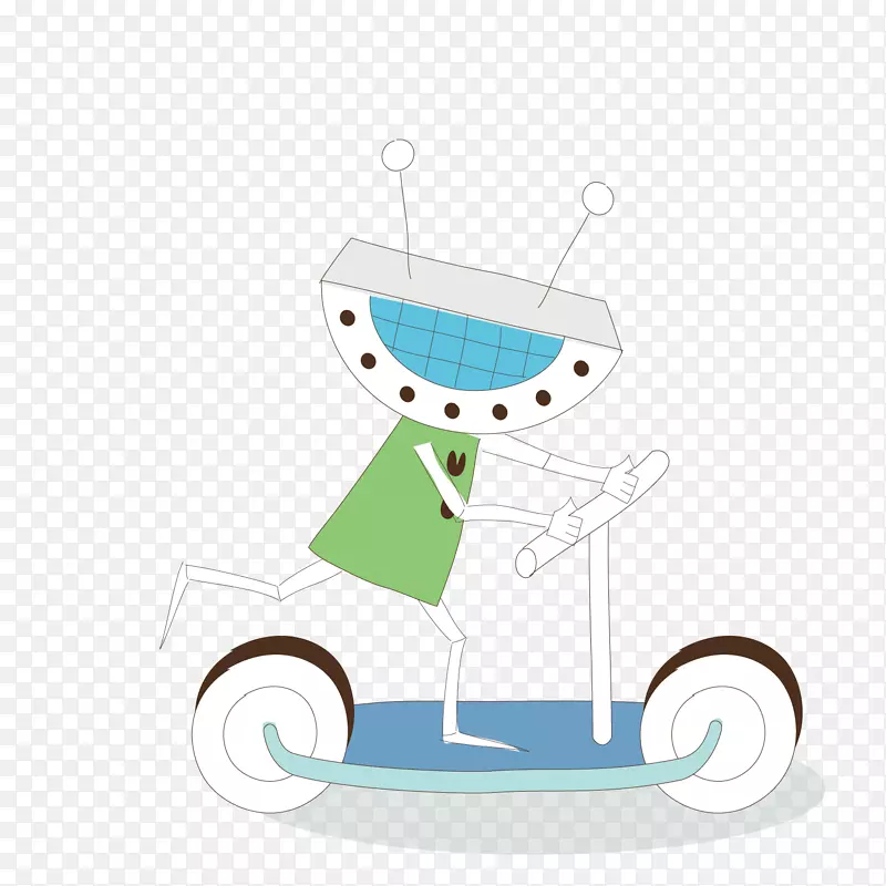 卡通插图-机器人骑滑板车