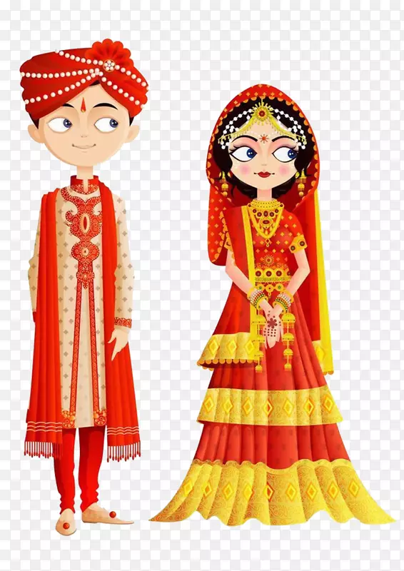 印度婚礼邀请函新娘剪贴画-印度传统婚纱