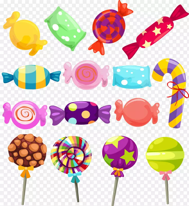 棒棒糖，棉花糖，手绘糖果，彩色糖果