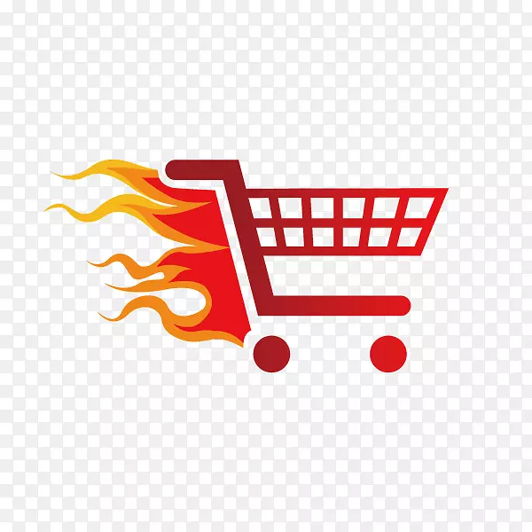 购物图标-卡通超市购物车，火焰，装饰
